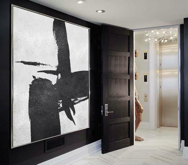 Extra Large 72" Acrylic Painting,Oversized Minimal Black And White Painting - Contemporary Art Acrylic Painting
